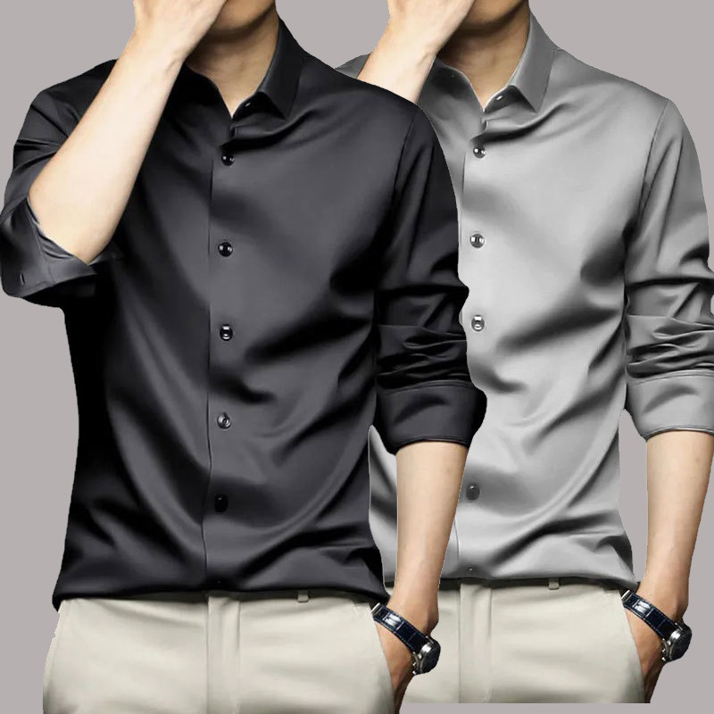 Korean Men Formal Wear - S-5XL قميص رجالي كم طويل غير
