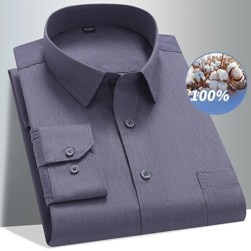 Men Formal Wear Black And White - 8XL 100 قميص قطني بكم طويل