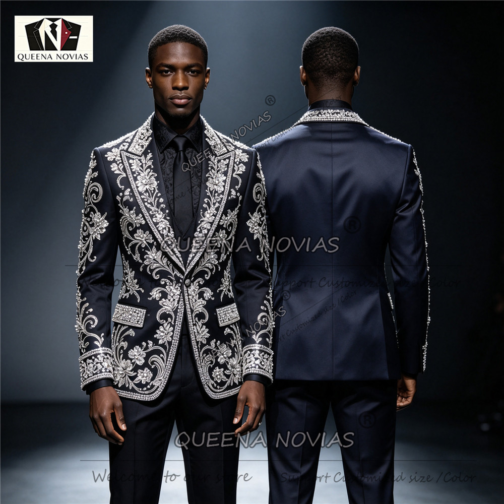 Men Formal Wear Clothes - بدلات رجالية مزينة بالخرز اللامع 3