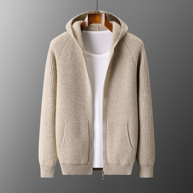 Men Formal Wear Coat - جديد الرجال سميكة قلنسوة بسحاب Cardigan100%