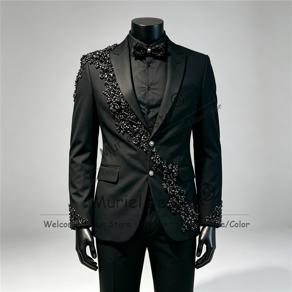 Men Formal Wear Clothes - طقم بدلة فاخرة مرصعة بالألماس للرجال،