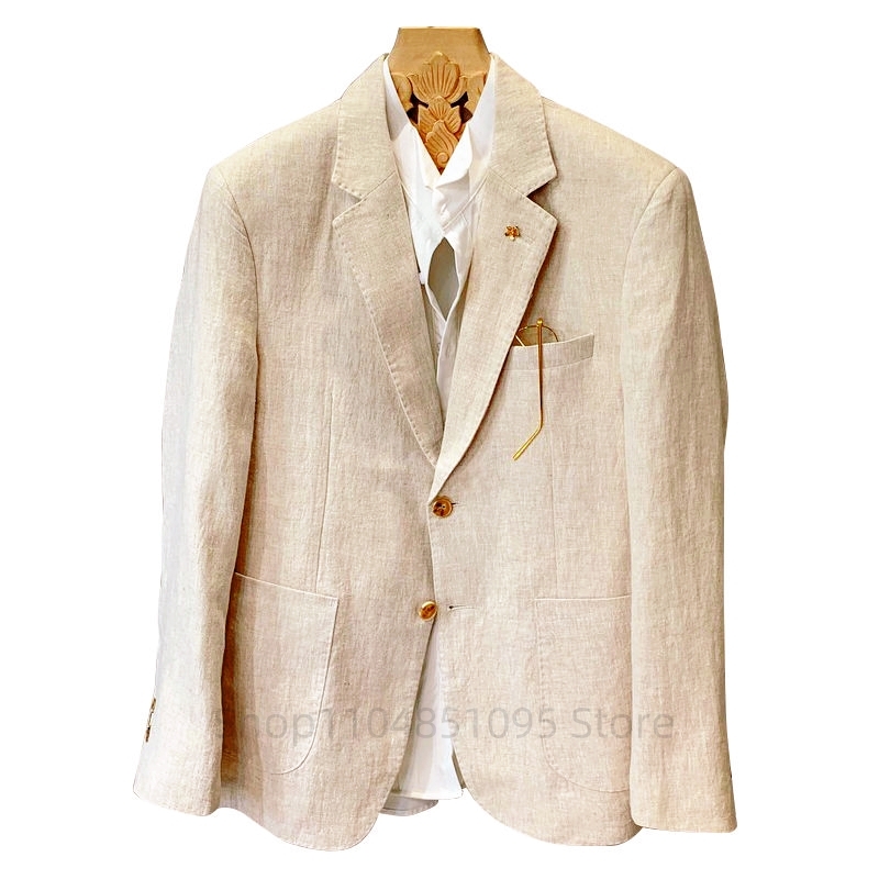 بدلة رجالية بيج من الكتان، ستر - مراجعة Men Formal Wear Top وسعره
