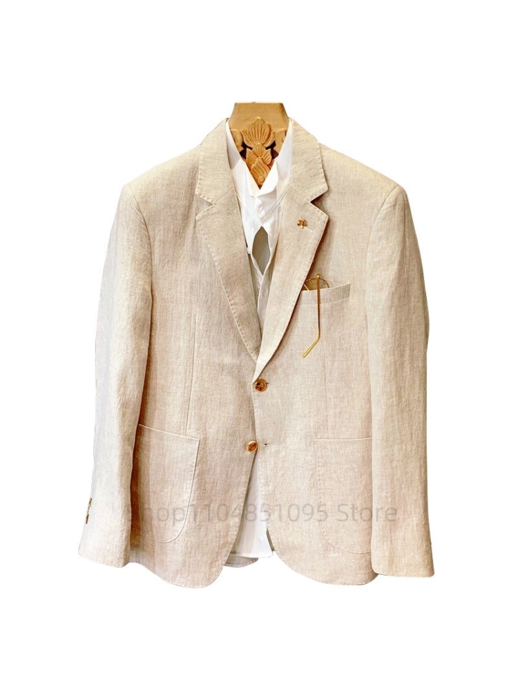 بدلة رجالية بيج من الكتان، ستر - مراجعة Men Formal Wear Top وسعره