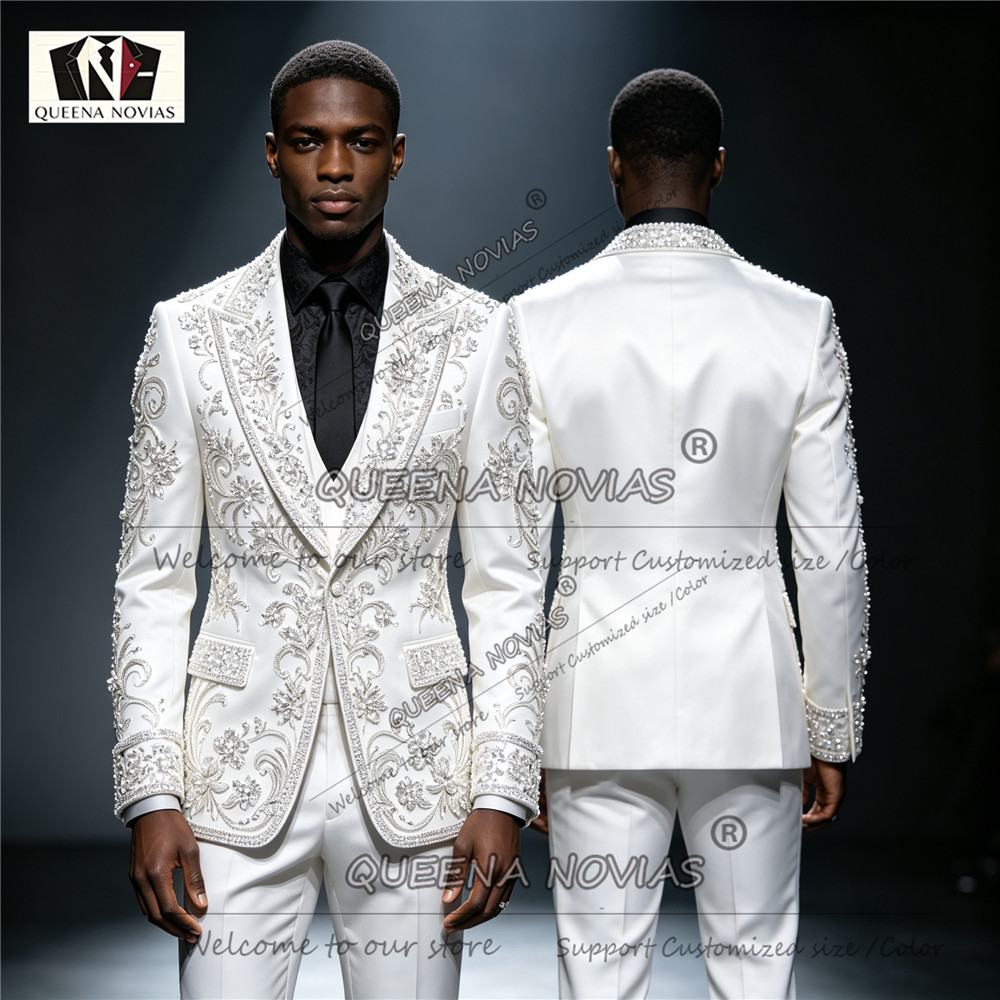 بدلات رجالية مزينة بالخرز اللا - مراجعة Men Formal Wear Clothes وسعره