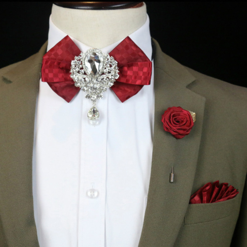 الرجال الزفاف حجر الراين ربطة  - مراجعة Korean Men Formal Wear وسعره