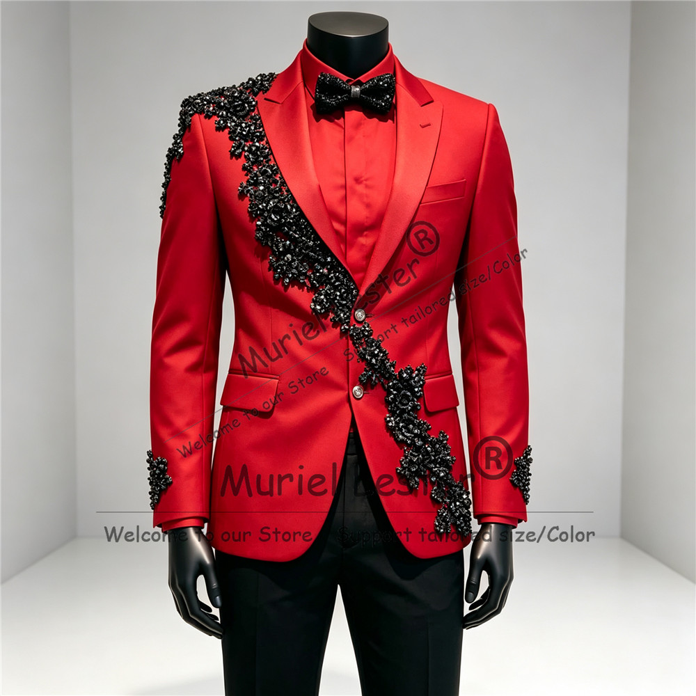 طقم بدلة فاخرة مرصعة بالألماس  - مراجعة Men Formal Wear Clothes وسعره